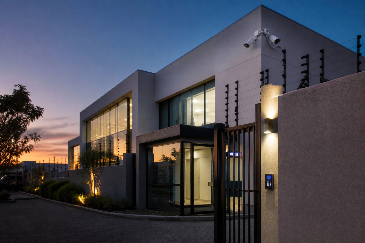 Commercial building with CCTV, access control and perimeter protection