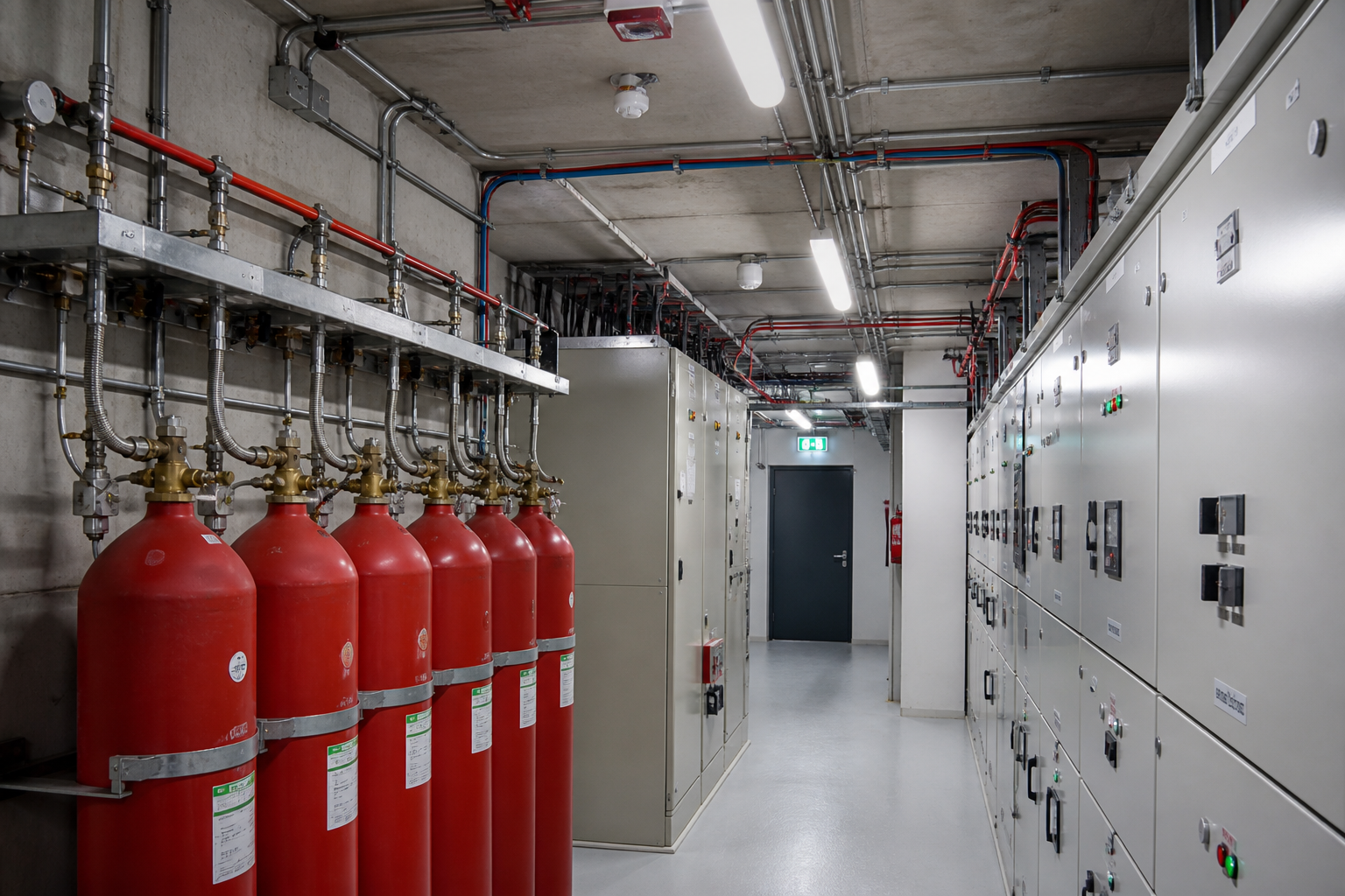 Technical plant room with suppression and detection