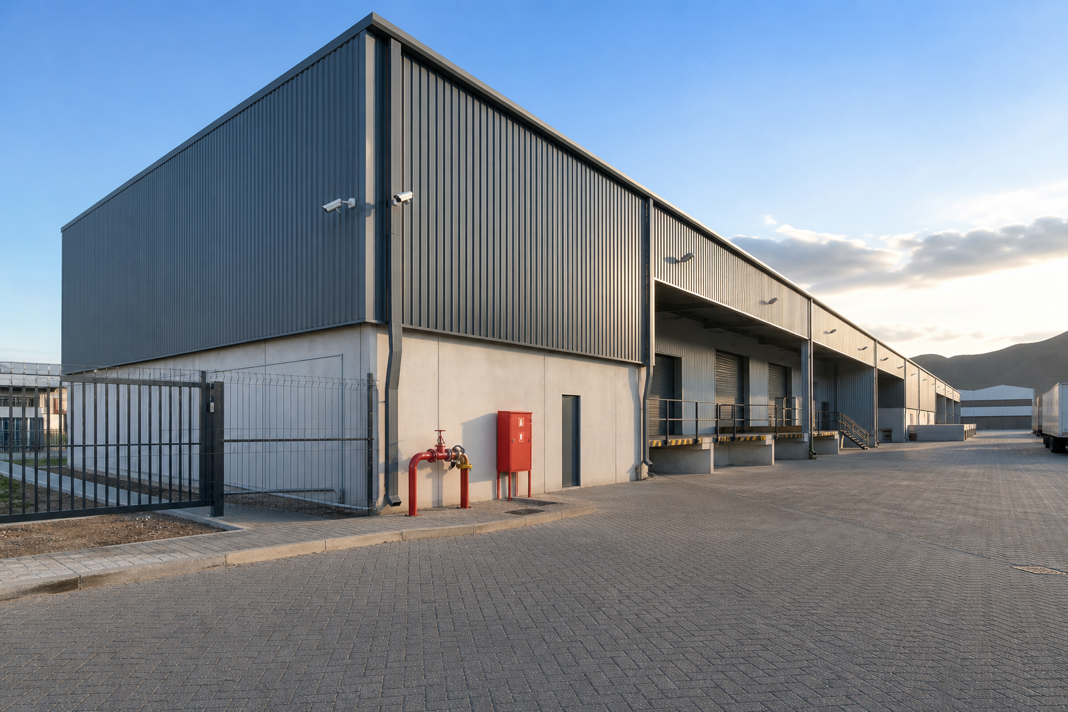 Commercial facility with fire and security infrastructure