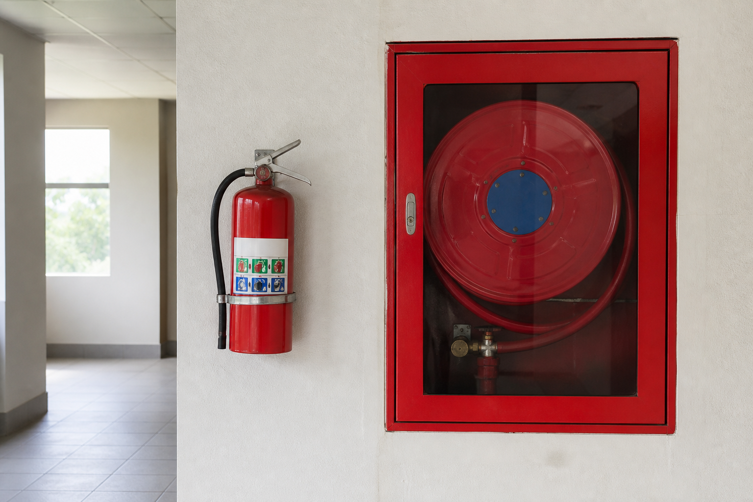 Technician inspecting a fire extinguisher and recording service details